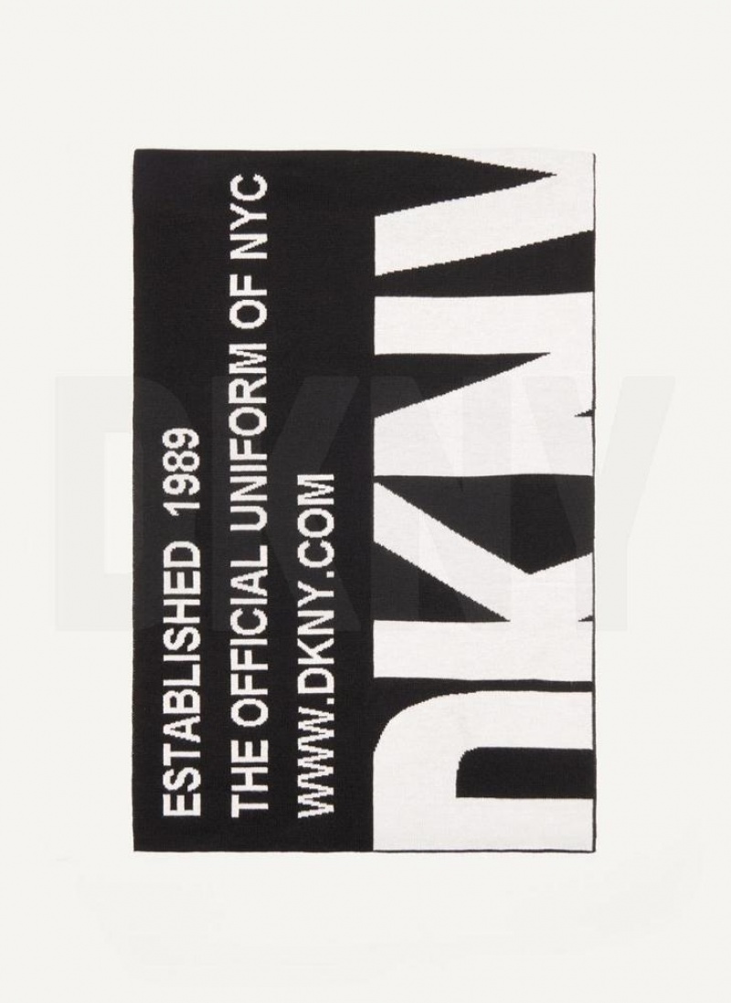 Black / White DKNY Mixed Text Men's Scarf | USA-D0186