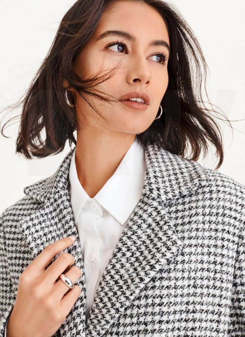 Black / White DKNY Plaid Wool Women's Coats | USA-D1338