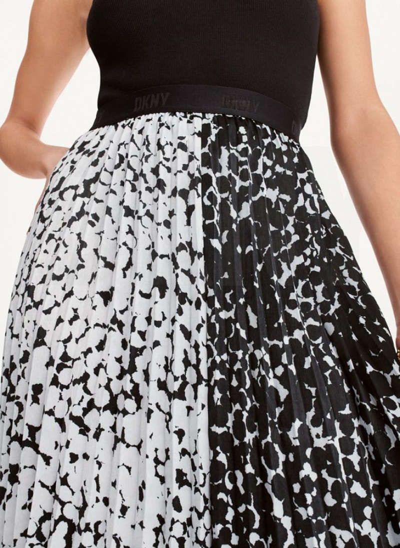 Black / White DKNY Printed Asymmetrical Women's Skirts | USA-D0352