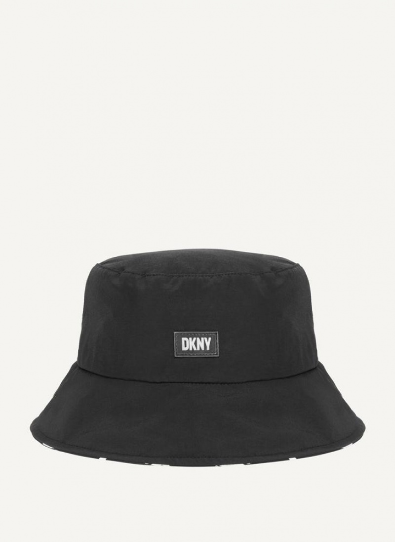 Black / White DKNY Reversible Logo To Solid Men's Hats | USA-D0597