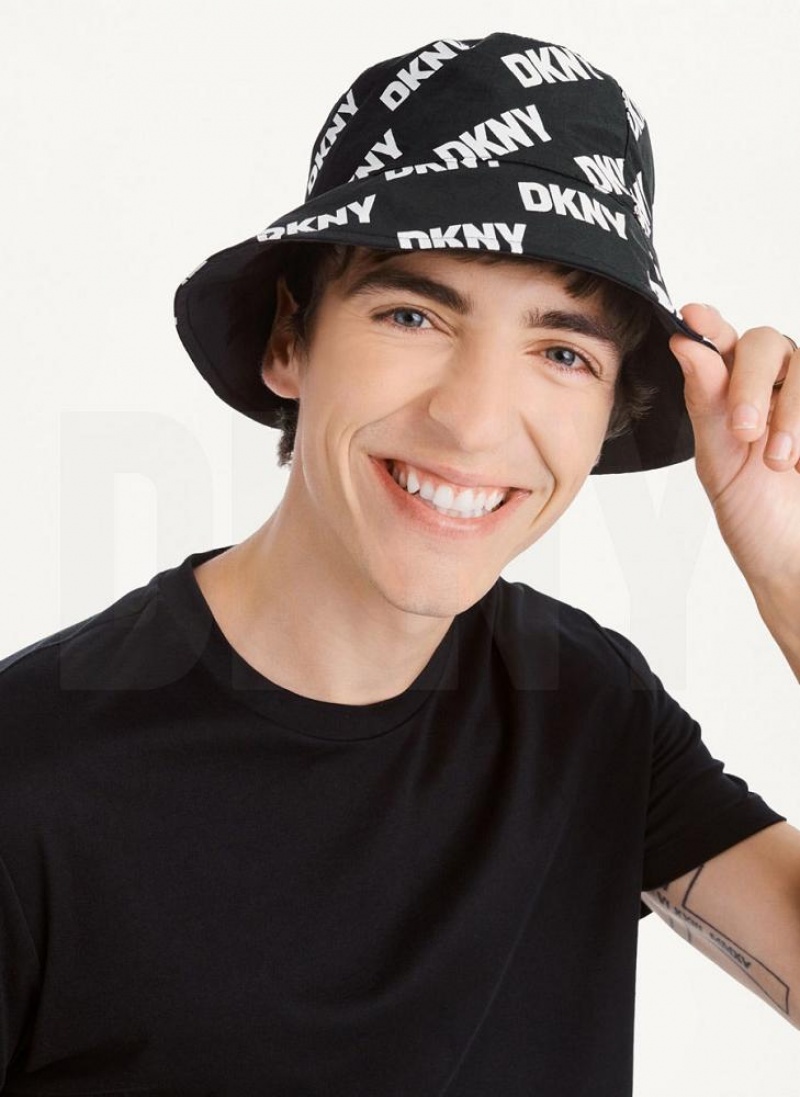 Black / White DKNY Reversible Logo To Solid Men's Hats | USA-D0597