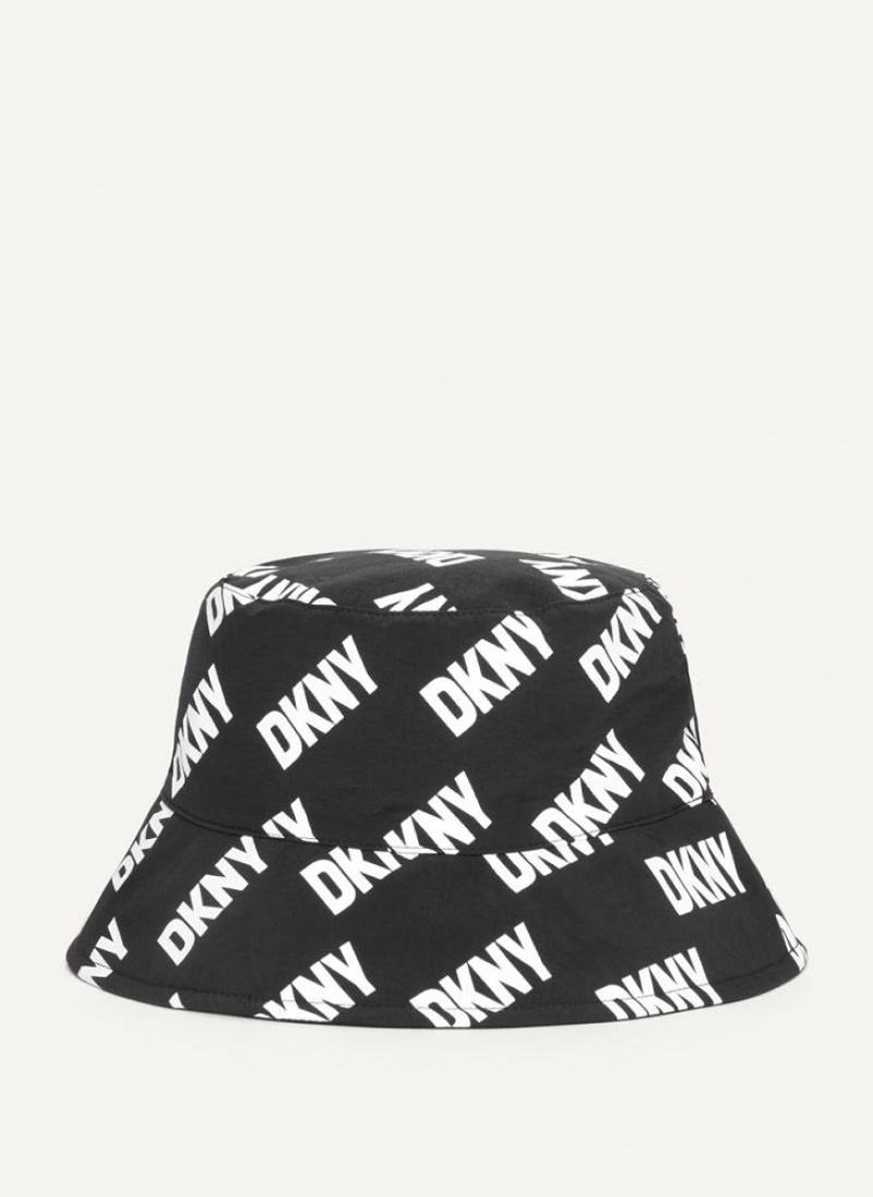 Black / White DKNY Reversible Logo To Solid Men\'s Hats | USA-D0597