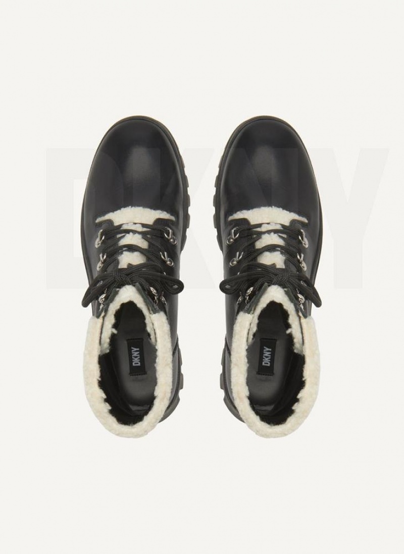 Black / White DKNY Shearling Ski Shoes Boots | USA-D0530