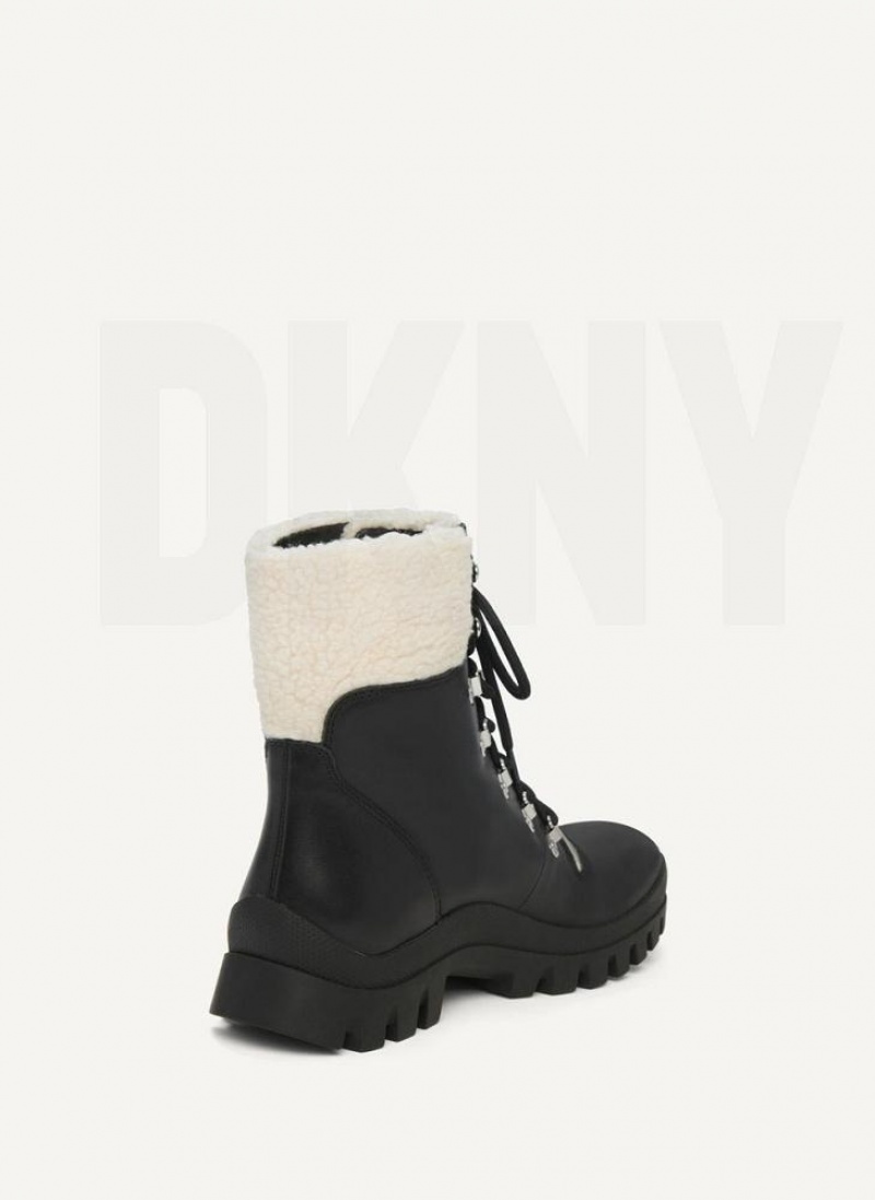 Black / White DKNY Shearling Ski Shoes Boots | USA-D0530