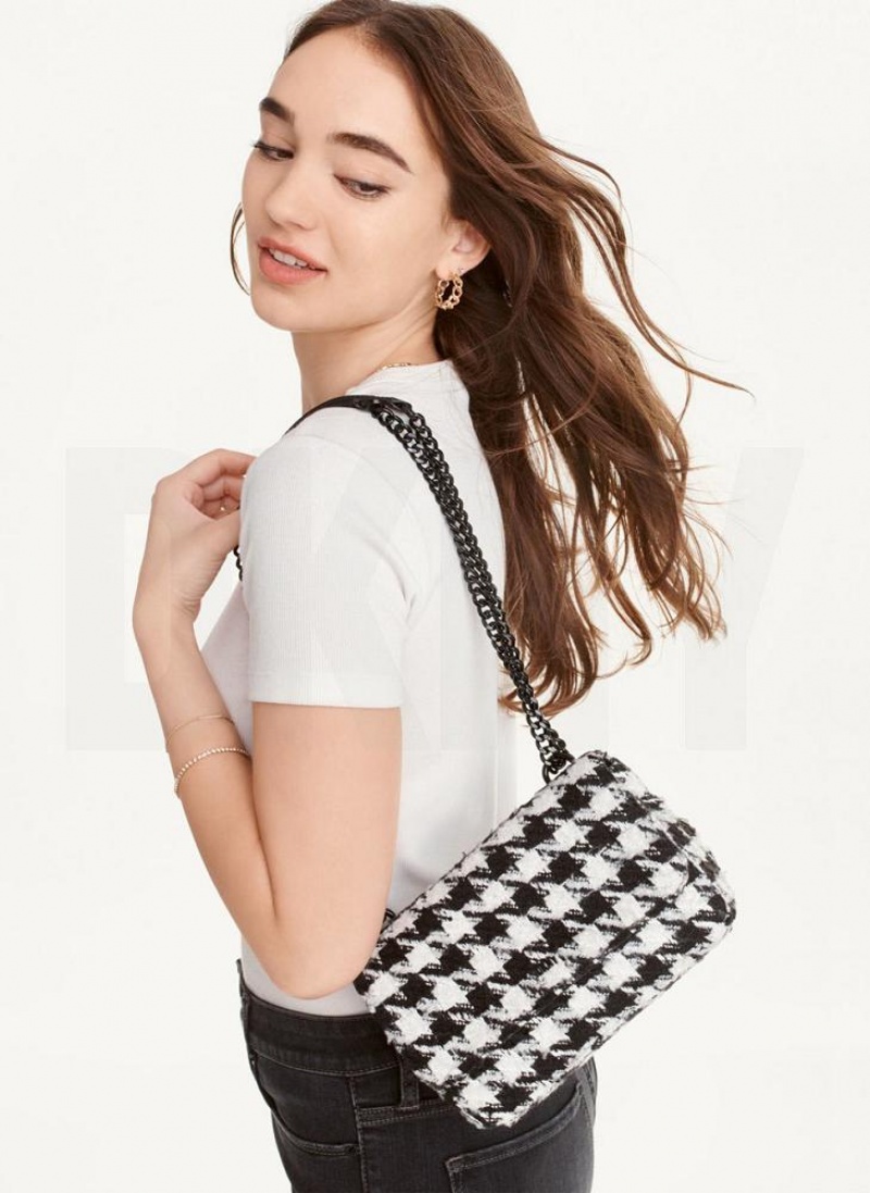 Black / White DKNY Sina Houndstooth Flap Bags Shoulder Bags | USA-D1570