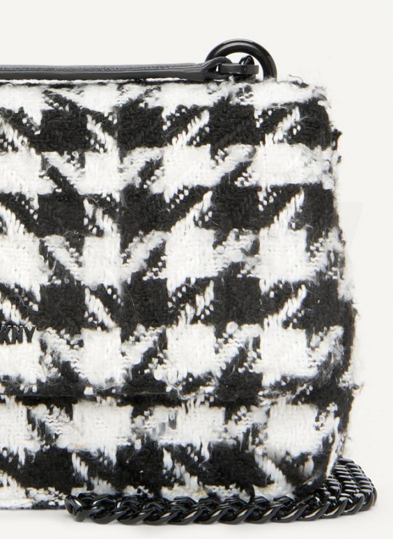 Black / White DKNY Sina Houndstooth Flap Bags Shoulder Bags | USA-D1570