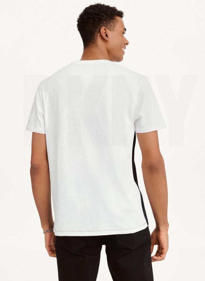 Black / White DKNY Split Logo Crewneck Men's T Shirts | USA-D1496