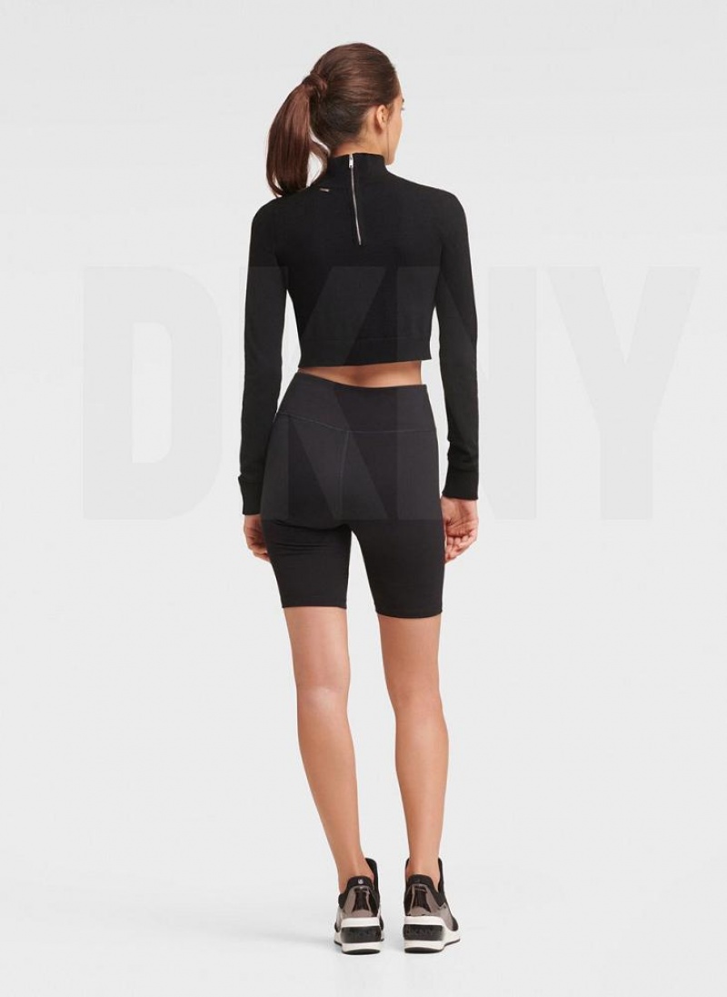 Black / White DKNY Track Logo Bike Women's Shorts | USA-D1744