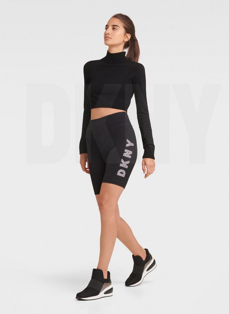 Black / White DKNY Track Logo Bike Women's Shorts | USA-D1744
