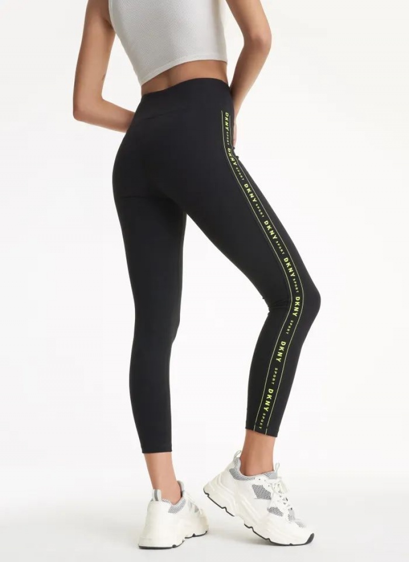Black / Yellow DKNY High Waist 7/8 Tight with Logo Taping Women's Leggings | USA-D0113