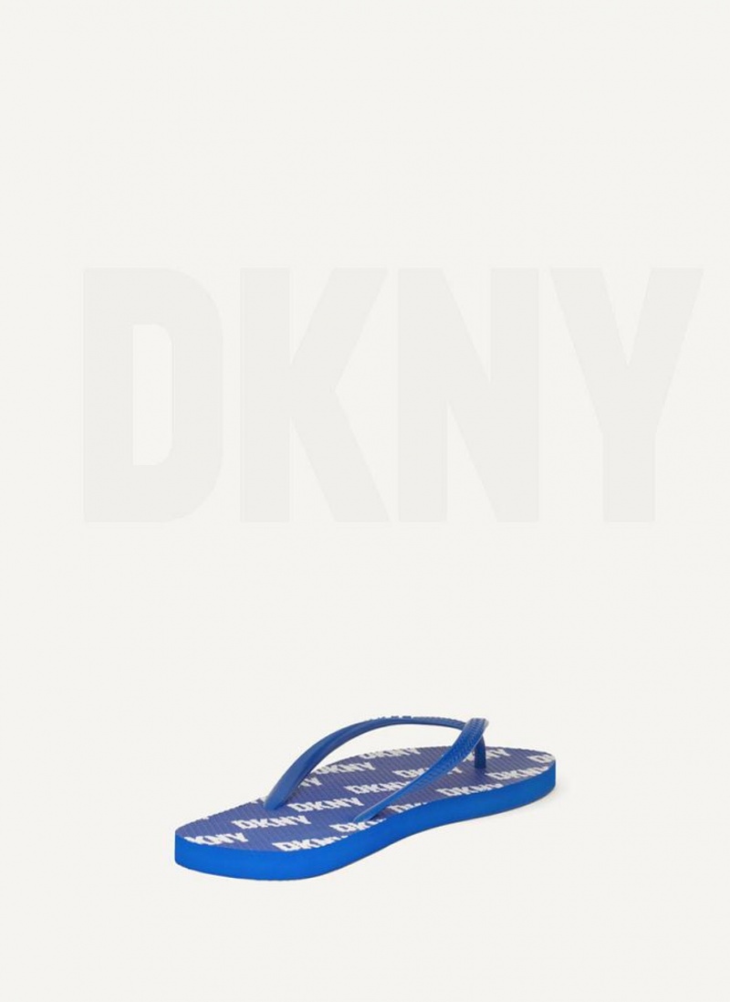 Blue DKNY Allover Logo Men's Flip Flops | USA-D1547