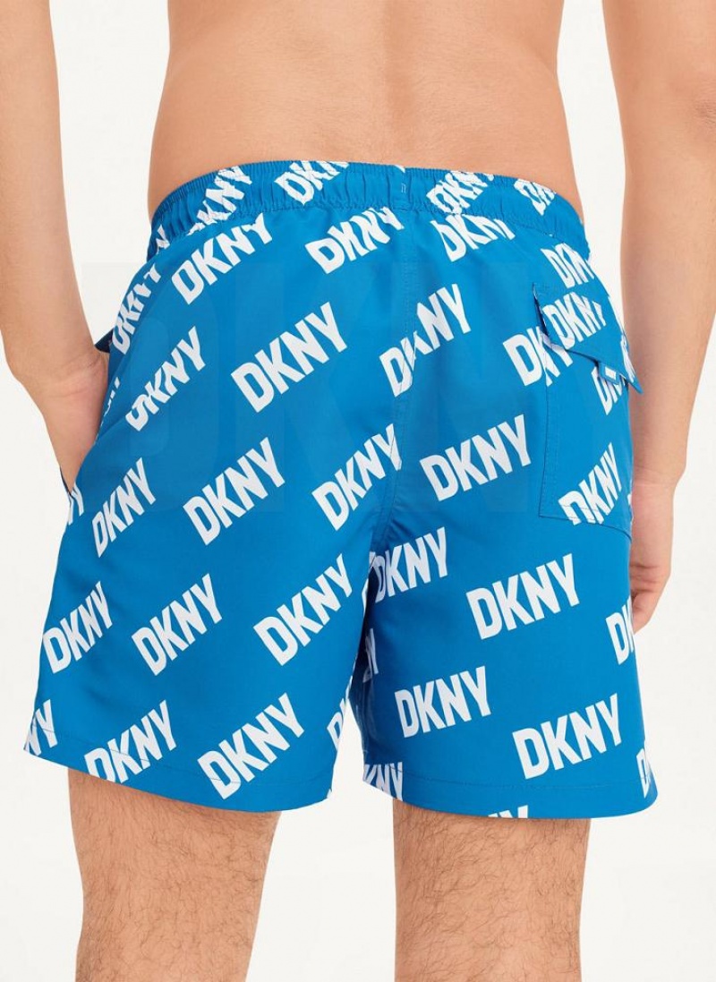 Blue DKNY Allover Logo Swims Men's Shorts | USA-D1767