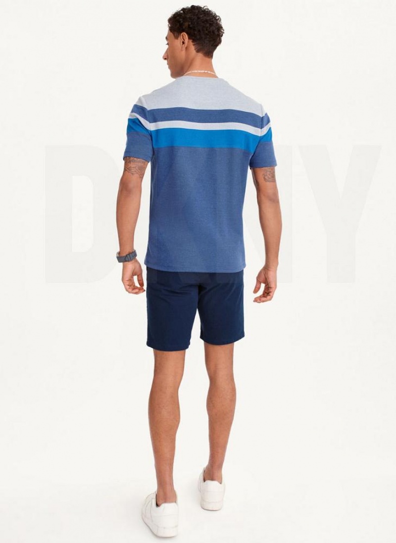 Blue DKNY Block Short Sleeve Crewneck Men's T Shirts | USA-D0448
