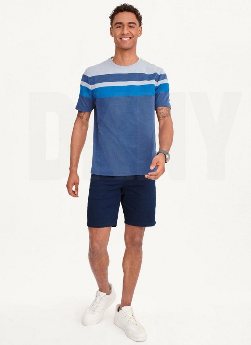 Blue DKNY Block Short Sleeve Crewneck Men's T Shirts | USA-D0448