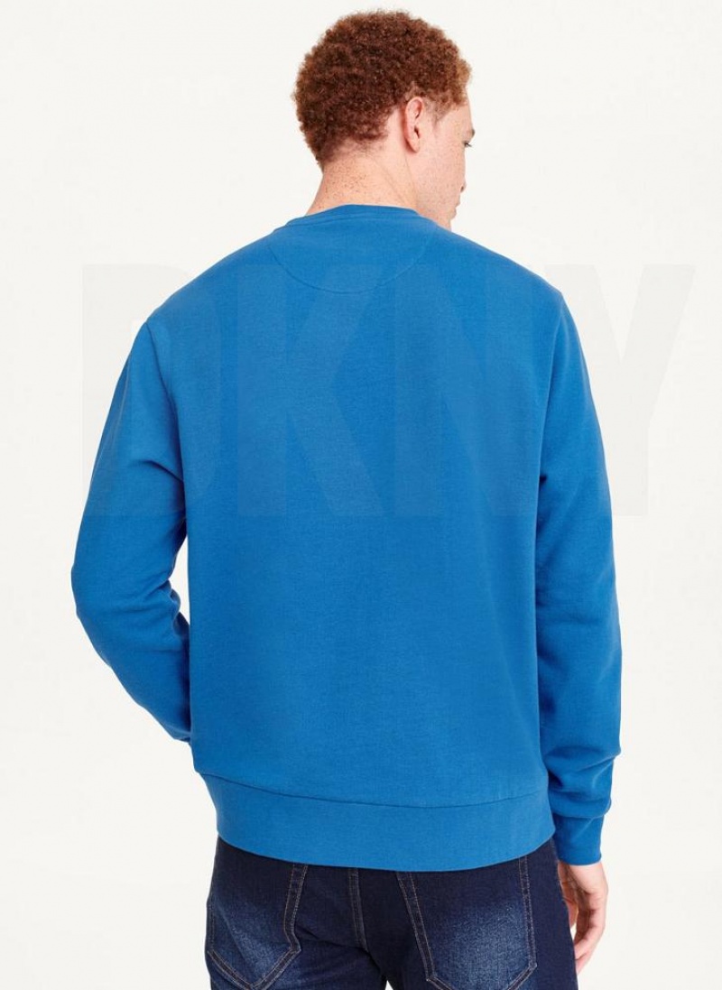 Blue DKNY Chenille Logo Crewneck Men's Sweatshirts | USA-D1036