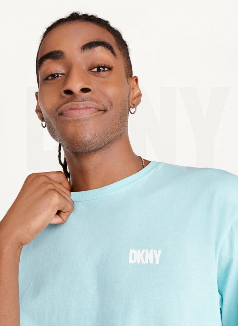 Blue DKNY Cold Pigment Dyed Men's T Shirts | USA-D0881