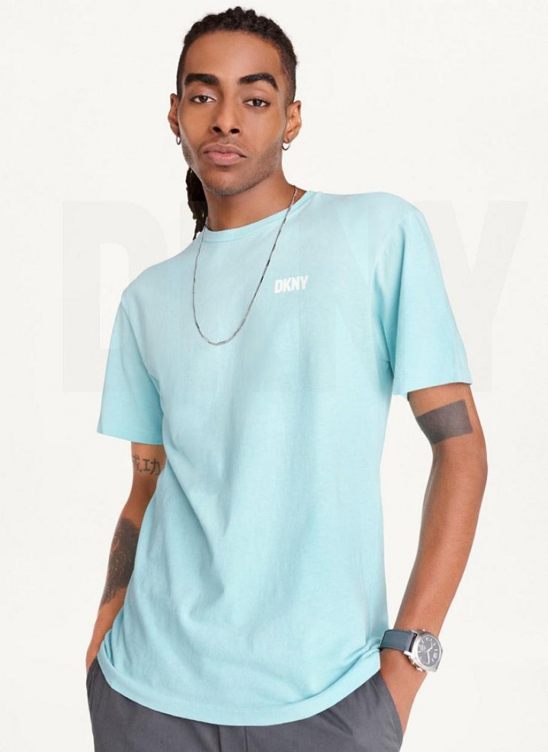 Blue DKNY Cold Pigment Dyed Men\'s T Shirts | USA-D0881