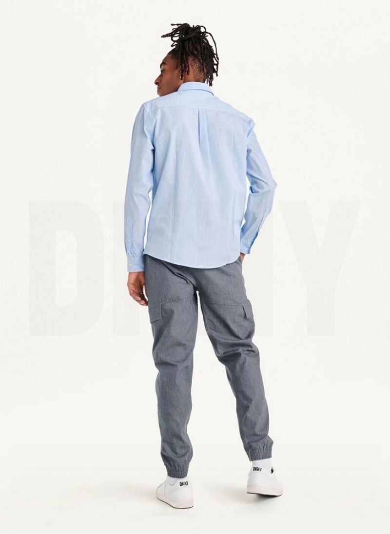 Blue DKNY Colorblocked Stripe Woven Men's Shirts | USA-D1516