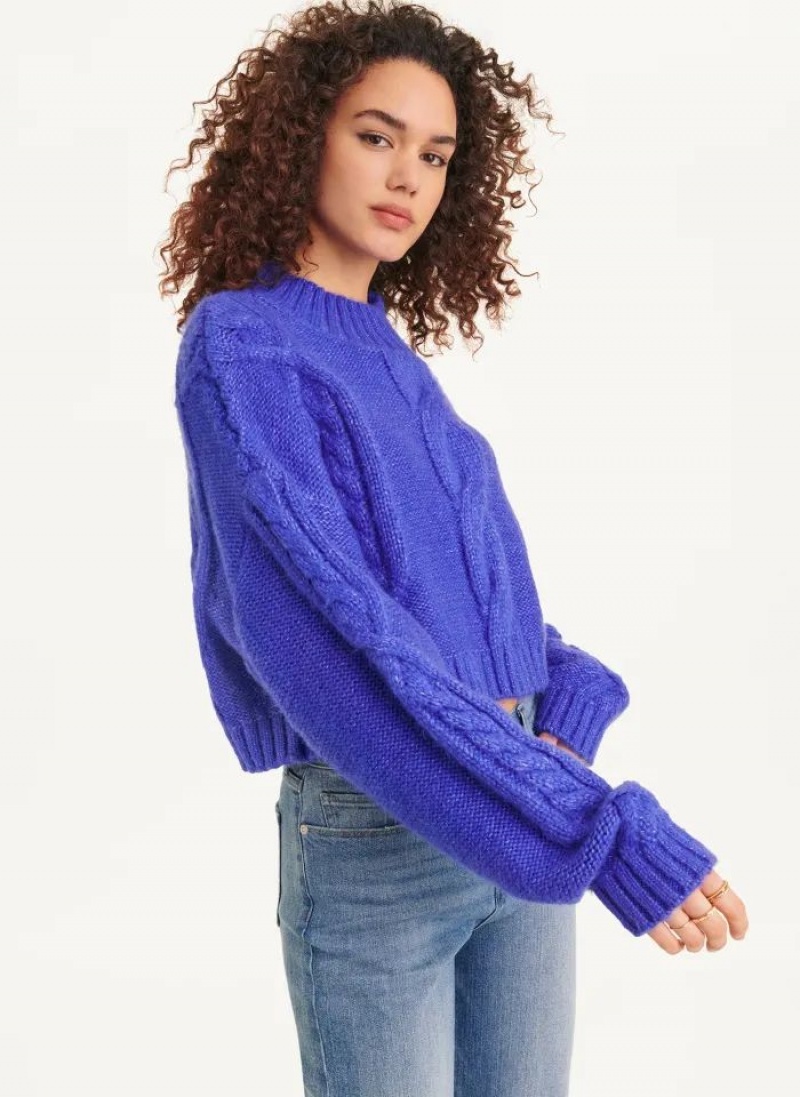 Blue DKNY Cropped Cable Women's Sweaters | USA-D0741