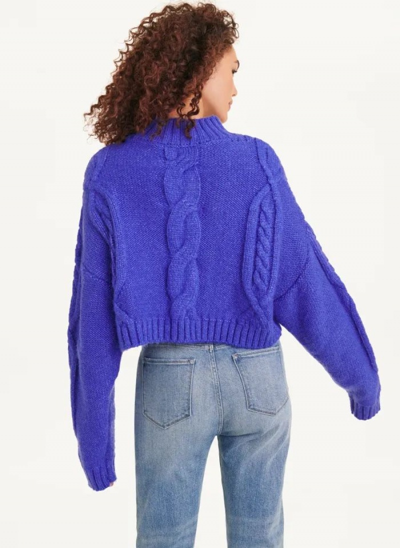 Blue DKNY Cropped Cable Women's Sweaters | USA-D0741