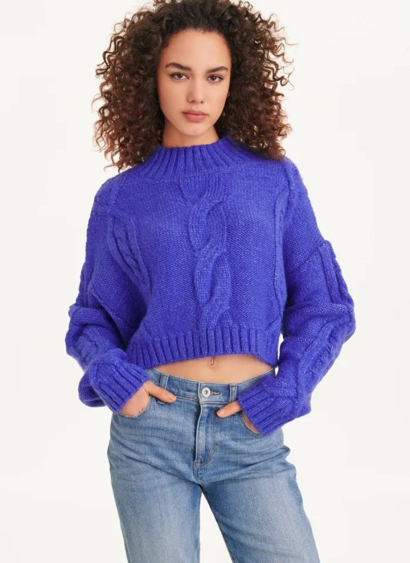 Blue DKNY Cropped Cable Women\'s Sweaters | USA-D0741