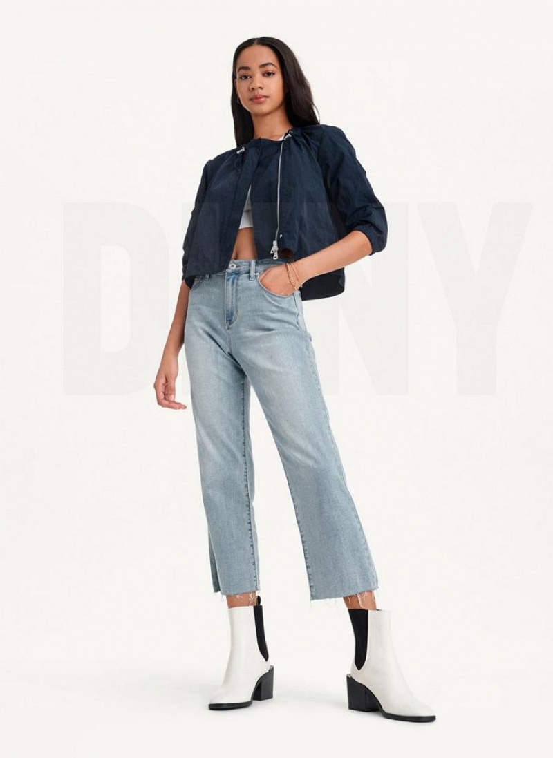 Blue DKNY Cropped With Elastic Collar Women's Jackets | USA-D0903