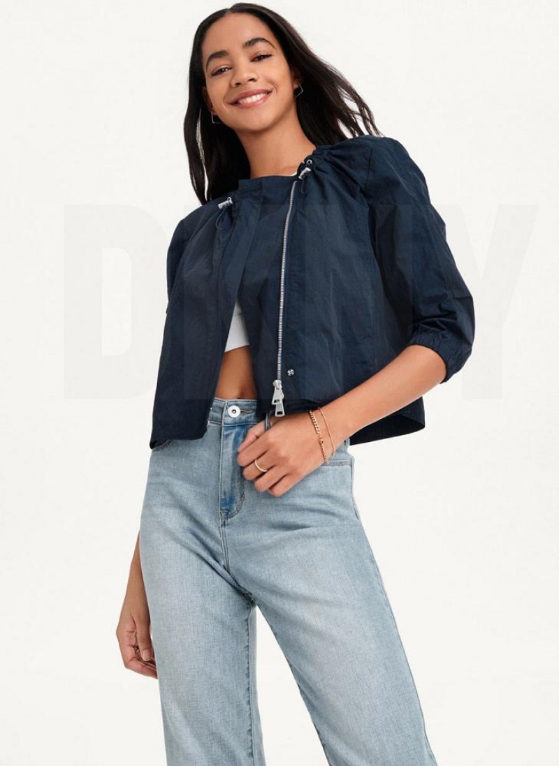 Blue DKNY Cropped With Elastic Collar Women's Jackets | USA-D0903