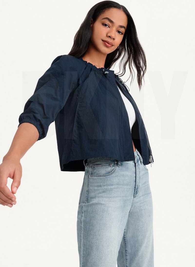 Blue DKNY Cropped With Elastic Collar Women's Jackets | USA-D0903