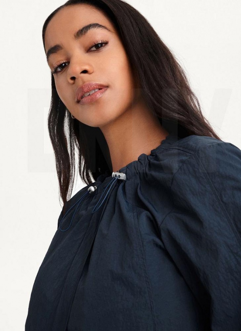 Blue DKNY Cropped With Elastic Collar Women's Jackets | USA-D0903