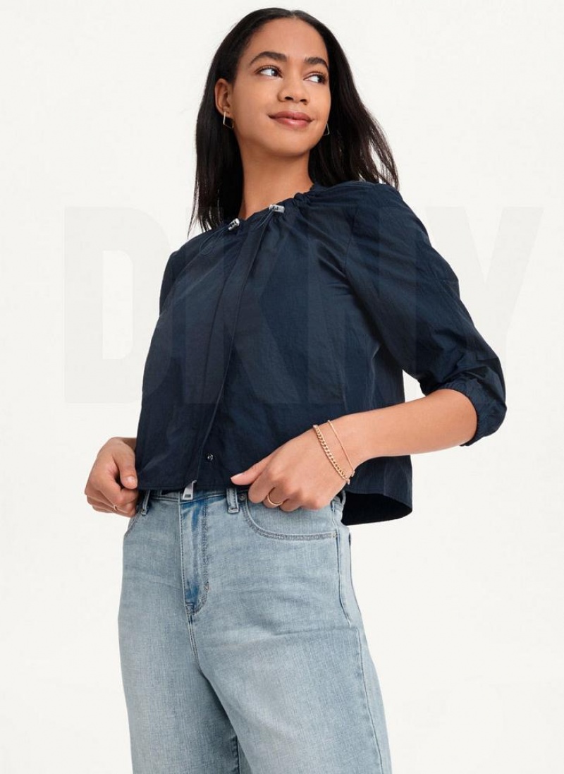 Blue DKNY Cropped With Elastic Collar Women\'s Jackets | USA-D0903
