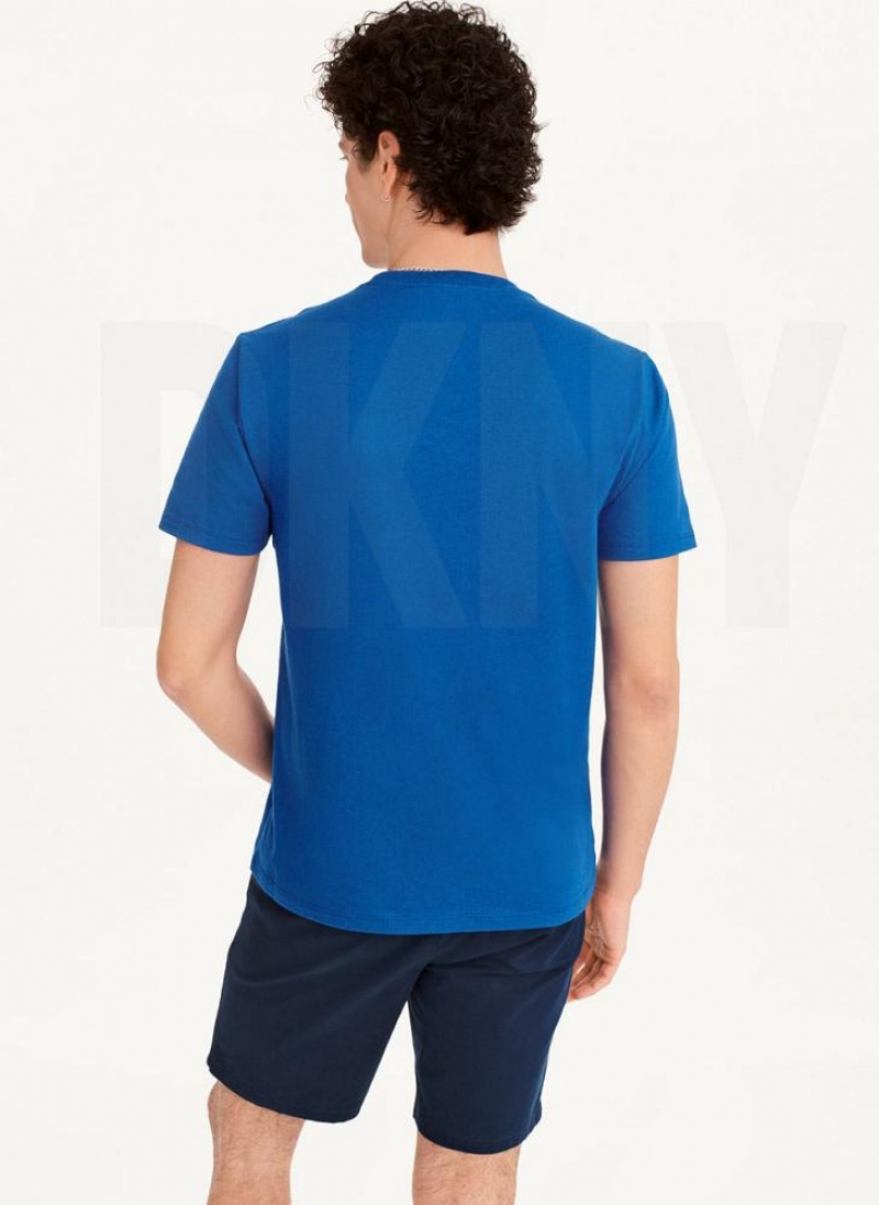 Blue DKNY Exploded Logo Outline Men's T Shirts | USA-D0802