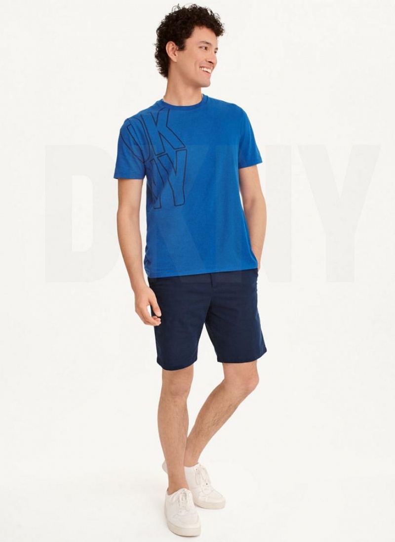 Blue DKNY Exploded Logo Outline Men's T Shirts | USA-D0802