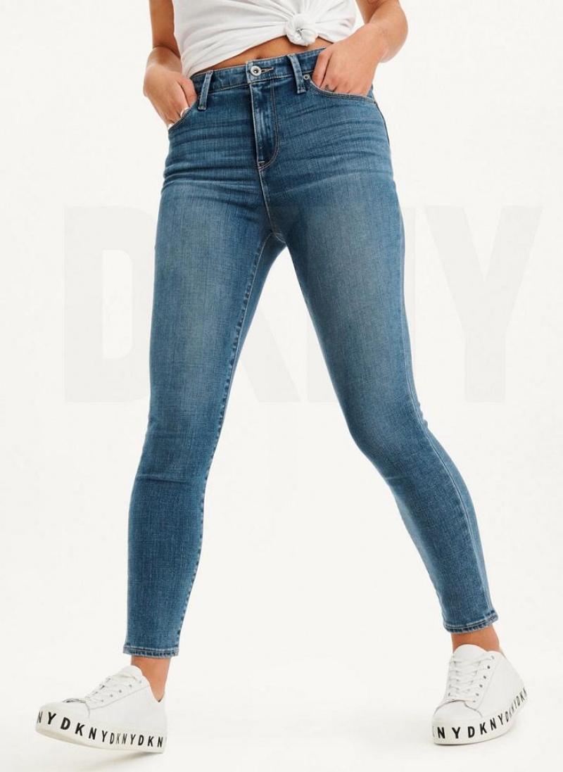 Blue DKNY High Rise Skinny Women's Jeans | USA-D0425