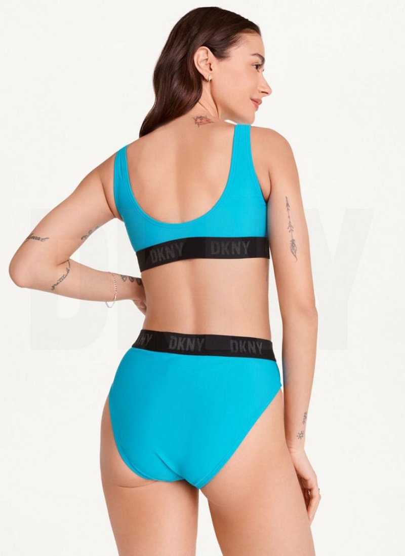 Blue DKNY High Waisted Women's Bikini Bottom | USA-D1843