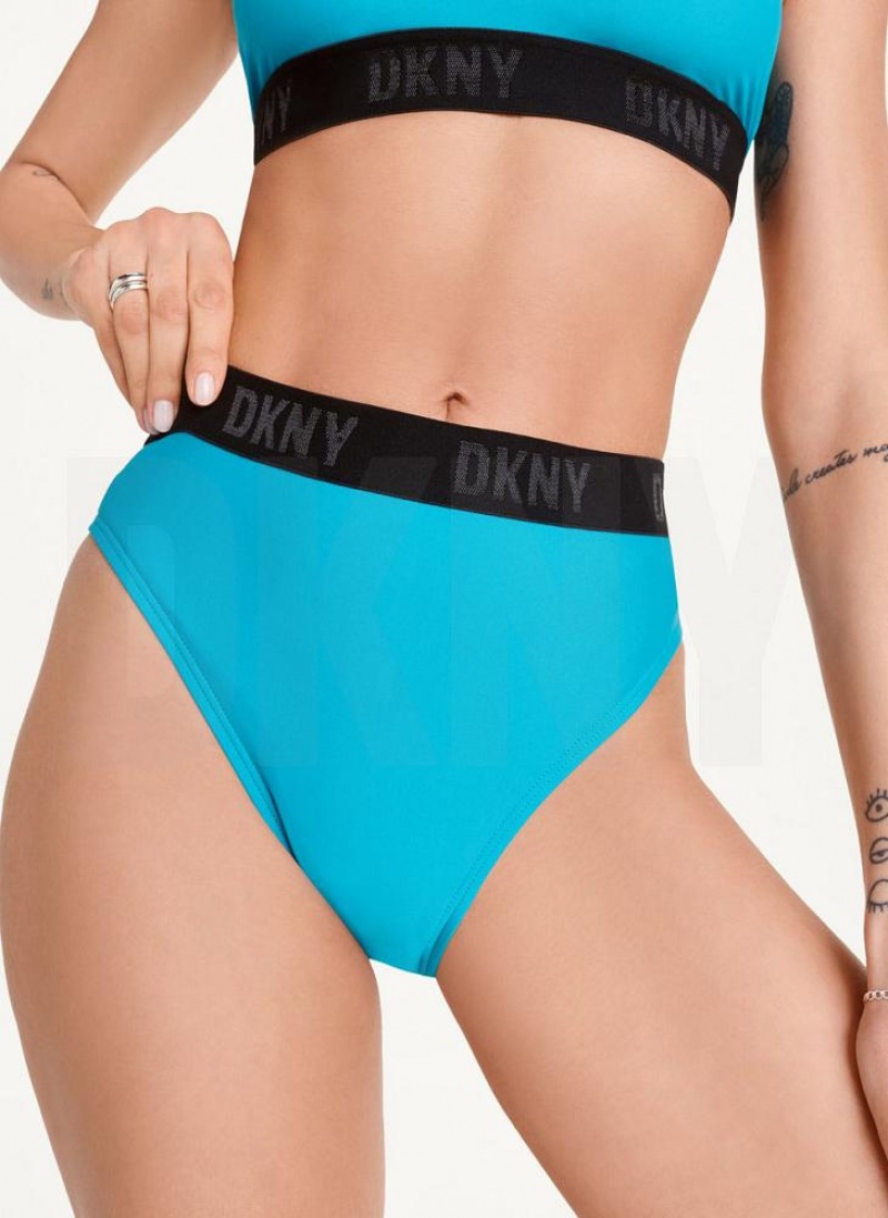 Blue DKNY High Waisted Women\'s Bikini Bottom | USA-D1843
