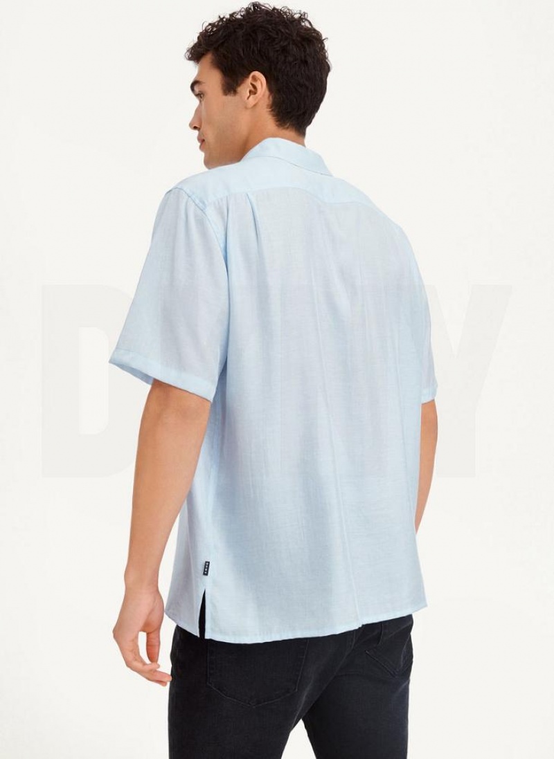 Blue DKNY Imitation Silk Camp Men's Shirts | USA-D0253