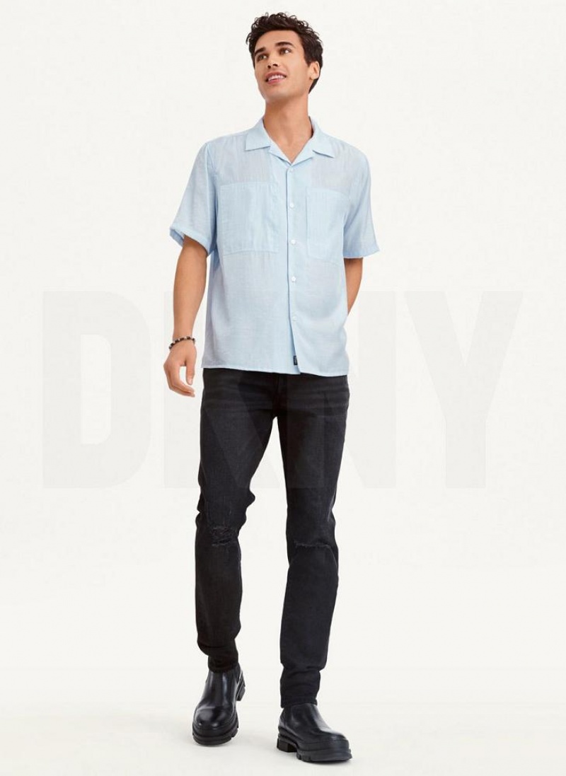 Blue DKNY Imitation Silk Camp Men's Shirts | USA-D0253