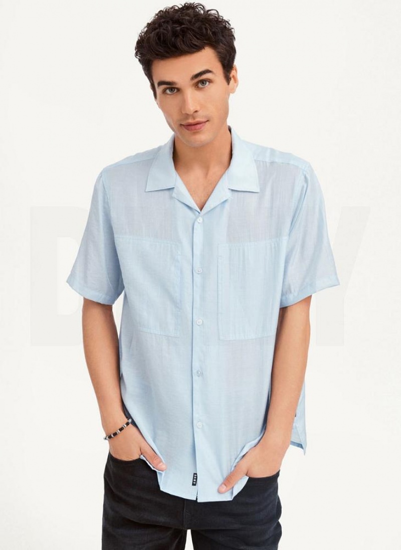 Blue DKNY Imitation Silk Camp Men's Shirts | USA-D0253