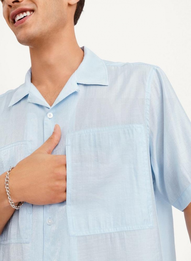 Blue DKNY Imitation Silk Camp Men's Shirts | USA-D0253