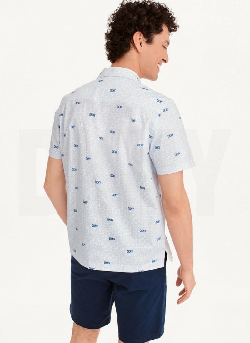 Blue DKNY Interlocking Logo Men's Shirts | USA-D0395