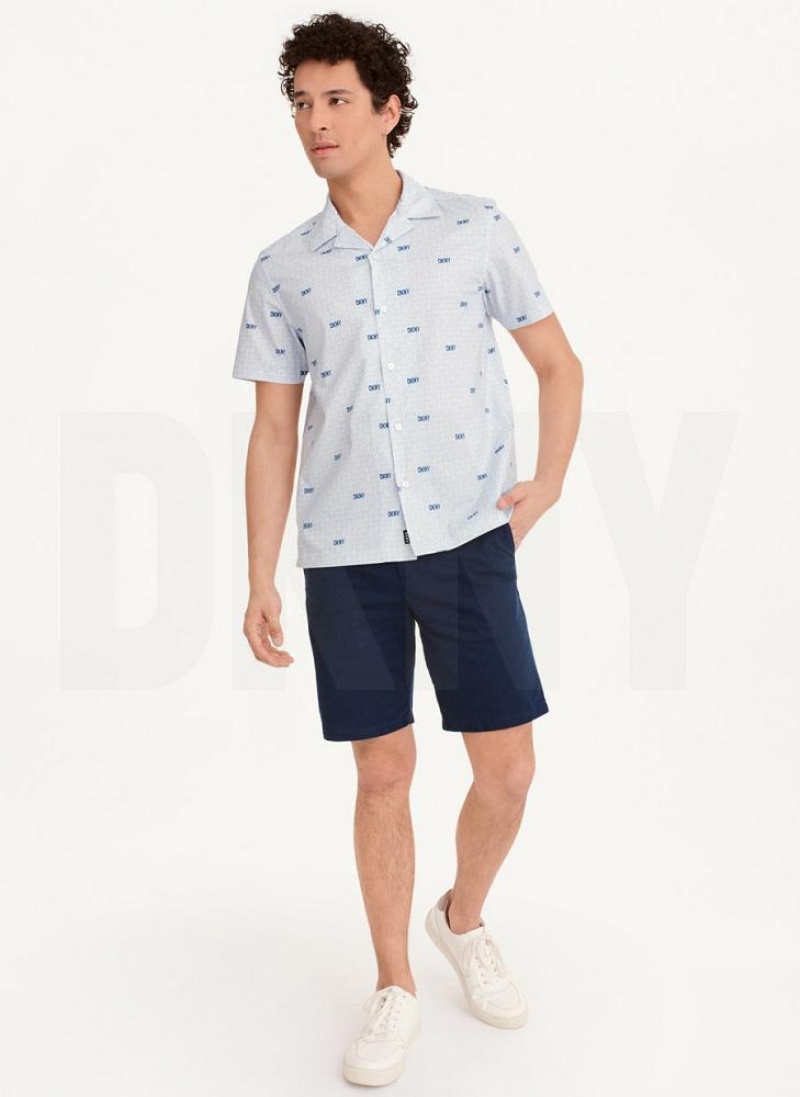 Blue DKNY Interlocking Logo Men's Shirts | USA-D0395