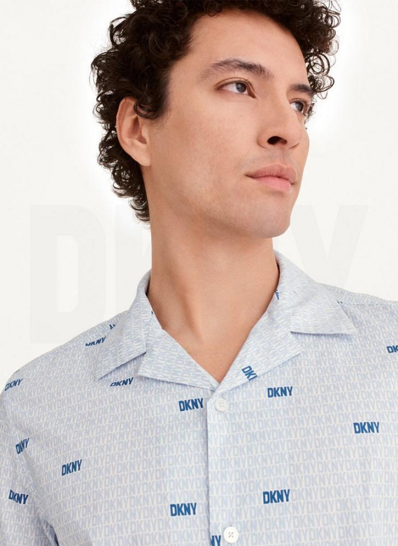 Blue DKNY Interlocking Logo Men's Shirts | USA-D0395