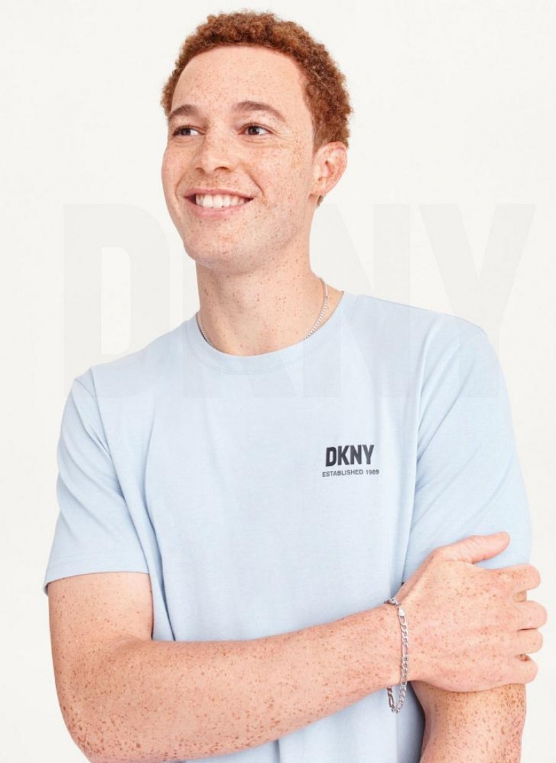 Blue DKNY Left Chest Men's T Shirts | USA-D1252