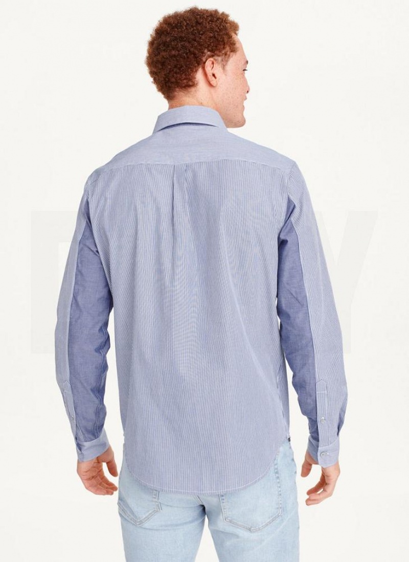 Blue DKNY Long Sleeve Men's Shirts | USA-D0360