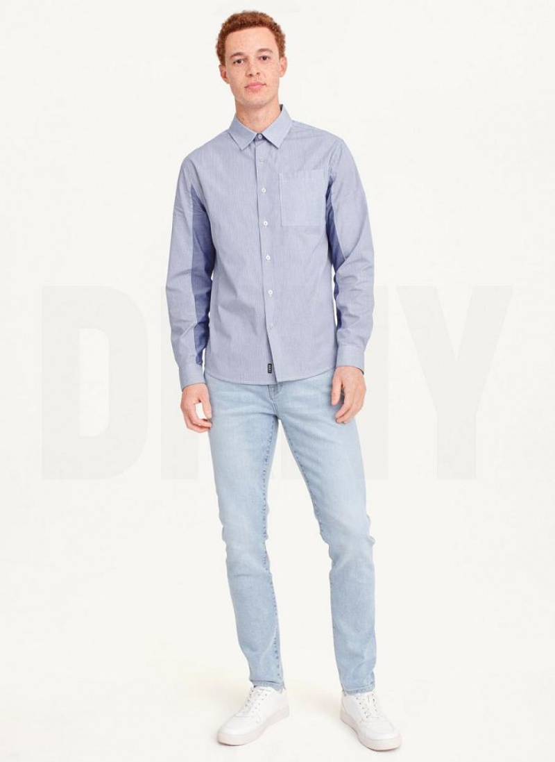 Blue DKNY Long Sleeve Men's Shirts | USA-D0360