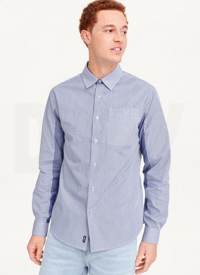Blue DKNY Long Sleeve Men\'s Shirts | USA-D0360