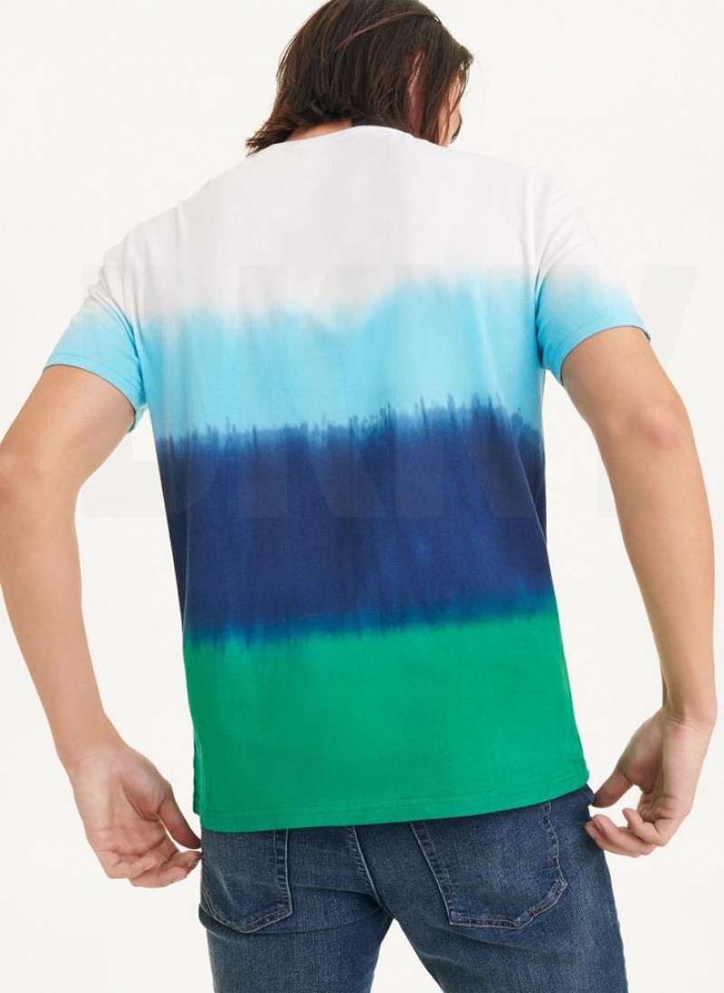Blue DKNY Ombre Dip Dye Men's T Shirts | USA-D1675