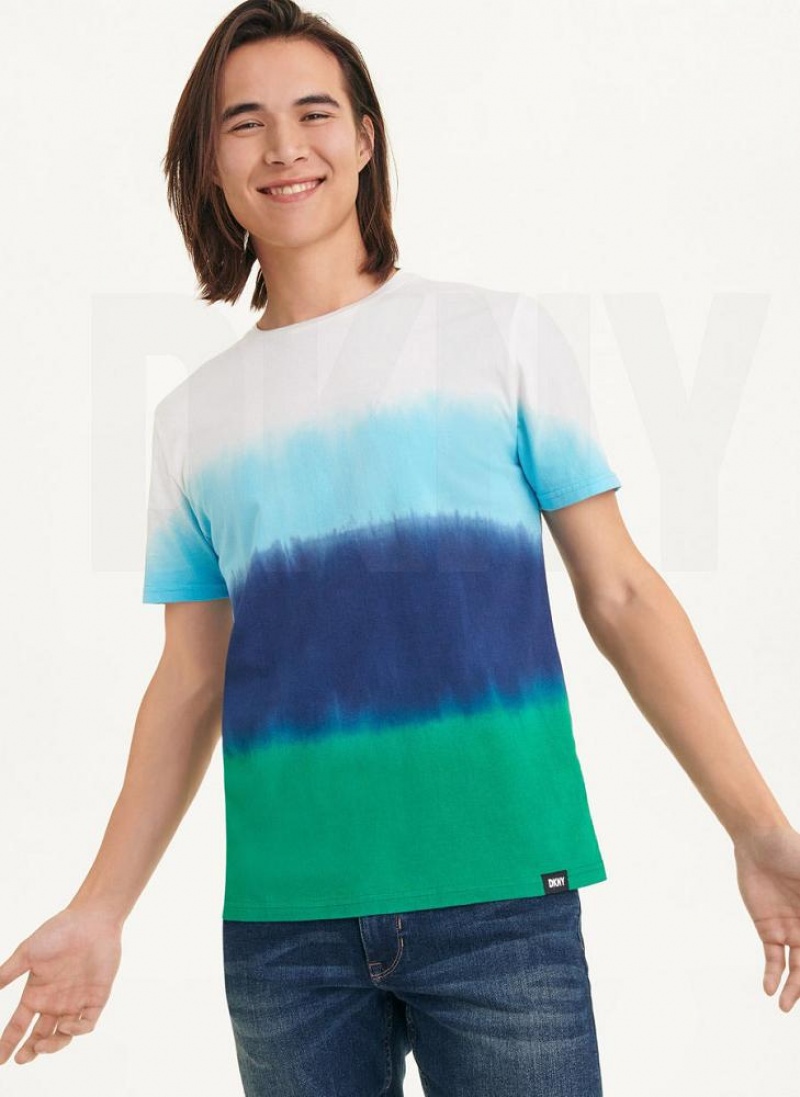Blue DKNY Ombre Dip Dye Men\'s T Shirts | USA-D1675