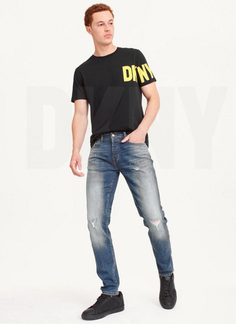 Blue DKNY Paint Splatter Slim Men's Jeans | USA-D1745