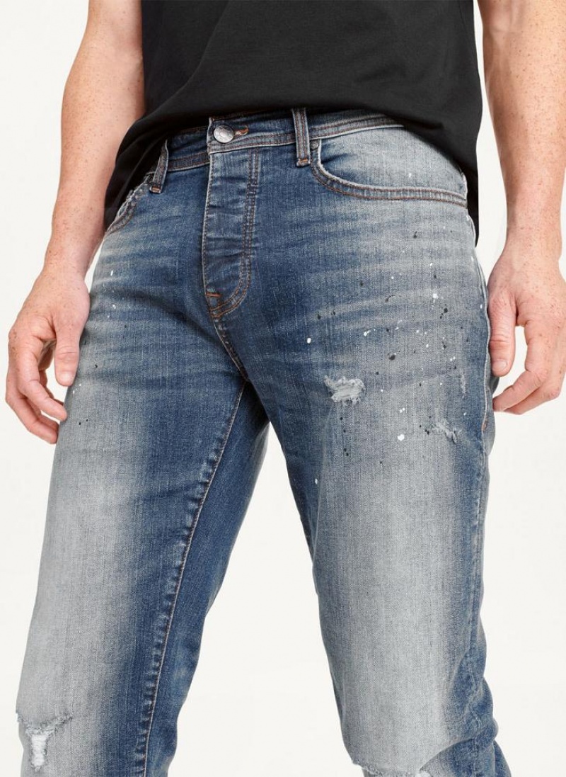 Blue DKNY Paint Splatter Slim Men's Jeans | USA-D1745